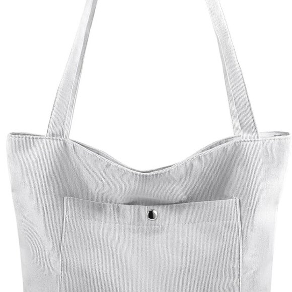 Handbags - Corduroy Tote Bag Women Large Shoulder Bag with Zipper Pockets for Work Travel